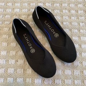 Rothys retired black round toe white halo flats